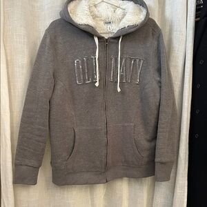 Old Navy Charcoal Zip-Up Hoodie with Sherpa